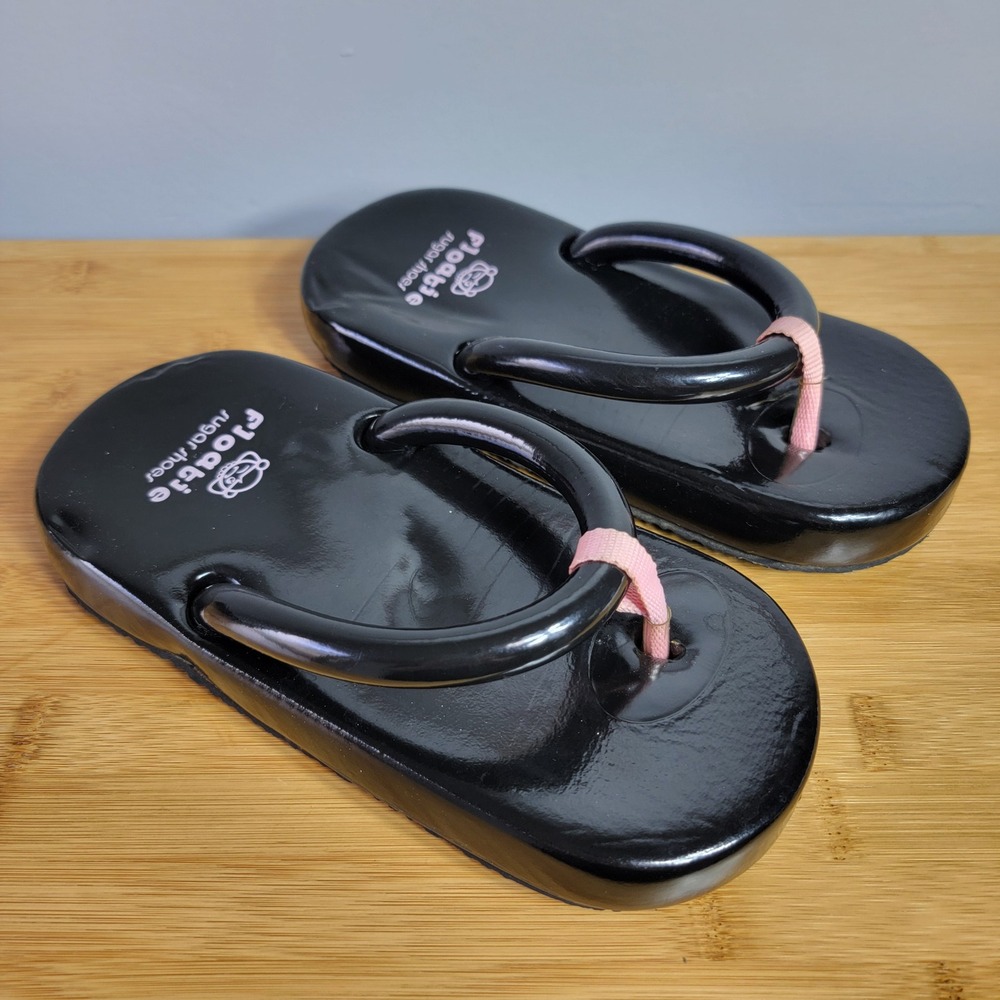 Floatie Sugar Shoes Y2K Women 7 Squish Flip Flops Black Pink Chunky Sandals VTG - Picture 1 of 8